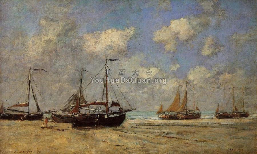 Scheveningen, Boats Aground on the Shore - 尤金·布丹